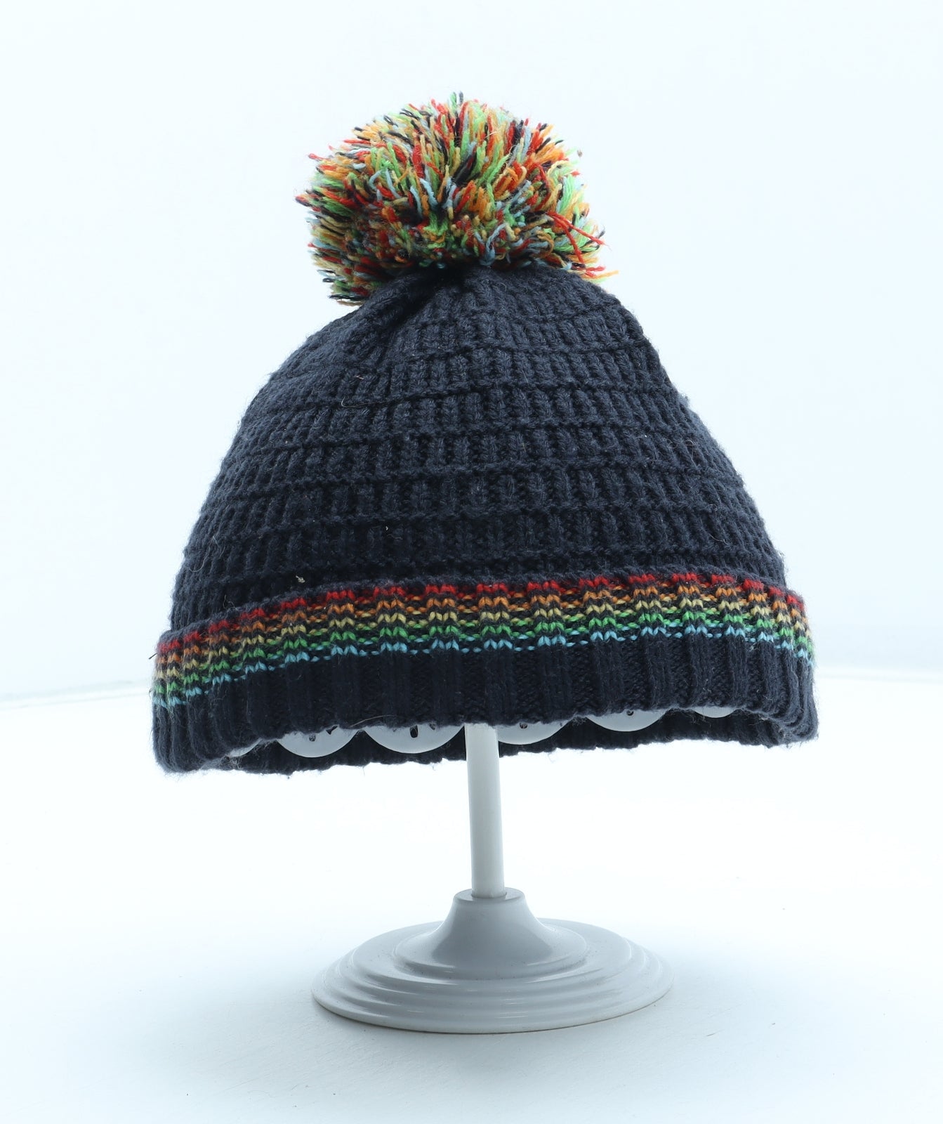 F&F Boys Blue Acrylic Bobble Hat Size S - Size 3-6 months