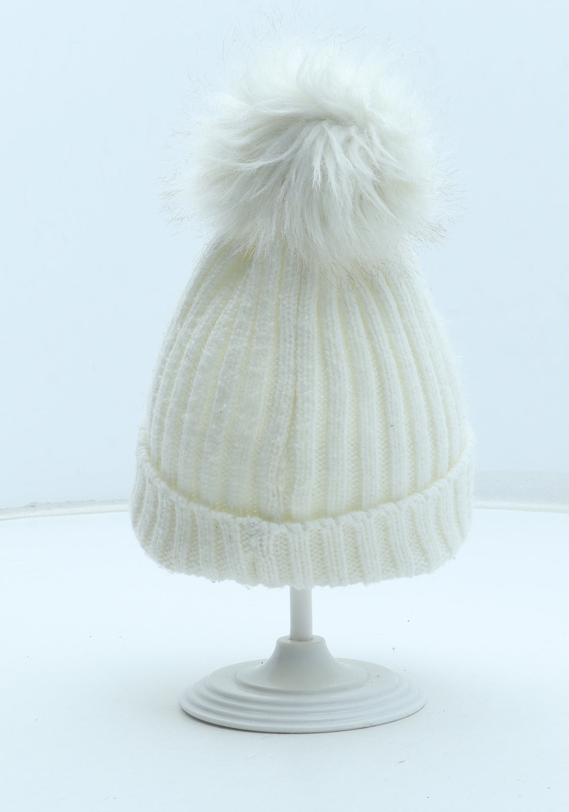 Preworn Girls White Acrylic Bobble Hat One Size