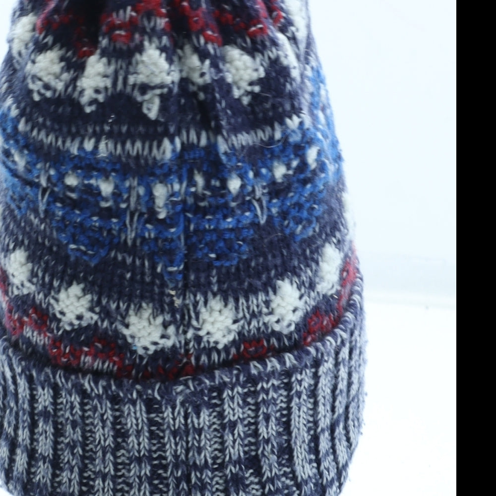 George Boys Blue Geometric Acrylic Bobble Hat Size S - Size 1-3 years