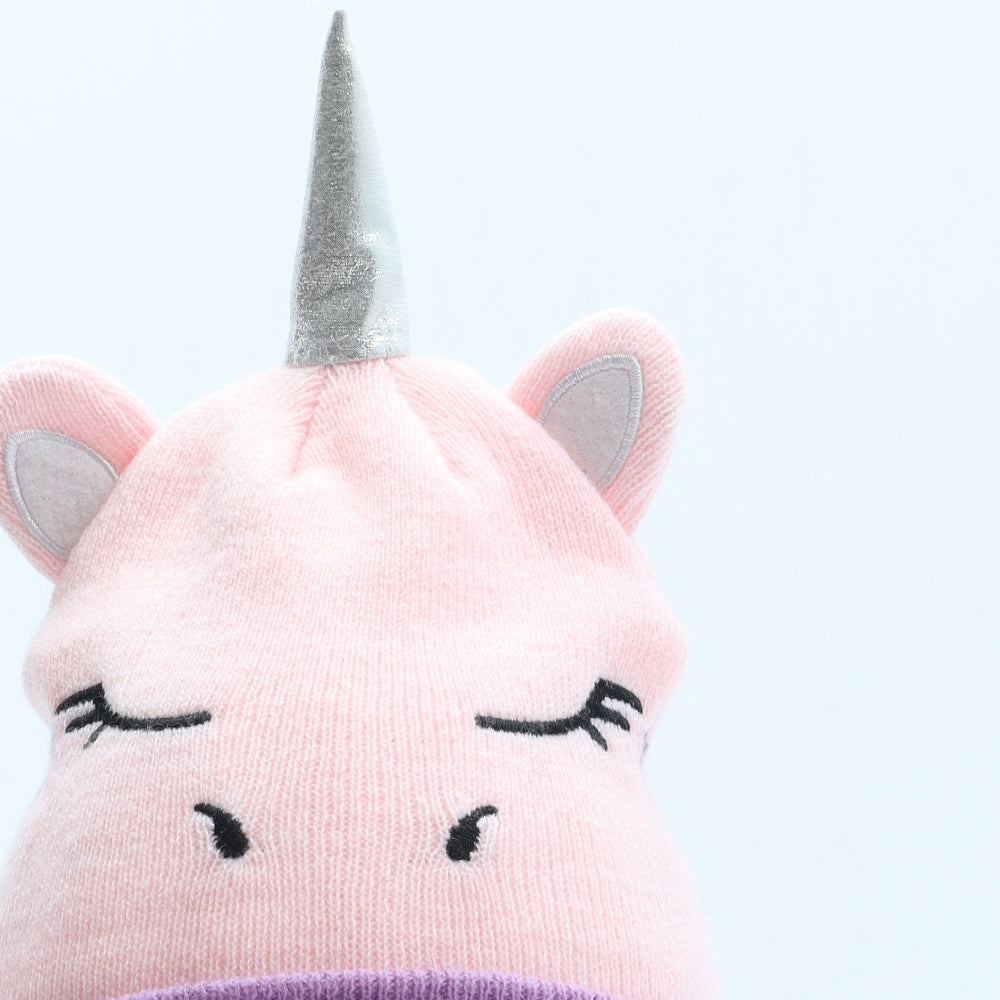 Preworn Girls Pink Acrylic Beanie One Size - Unicorn