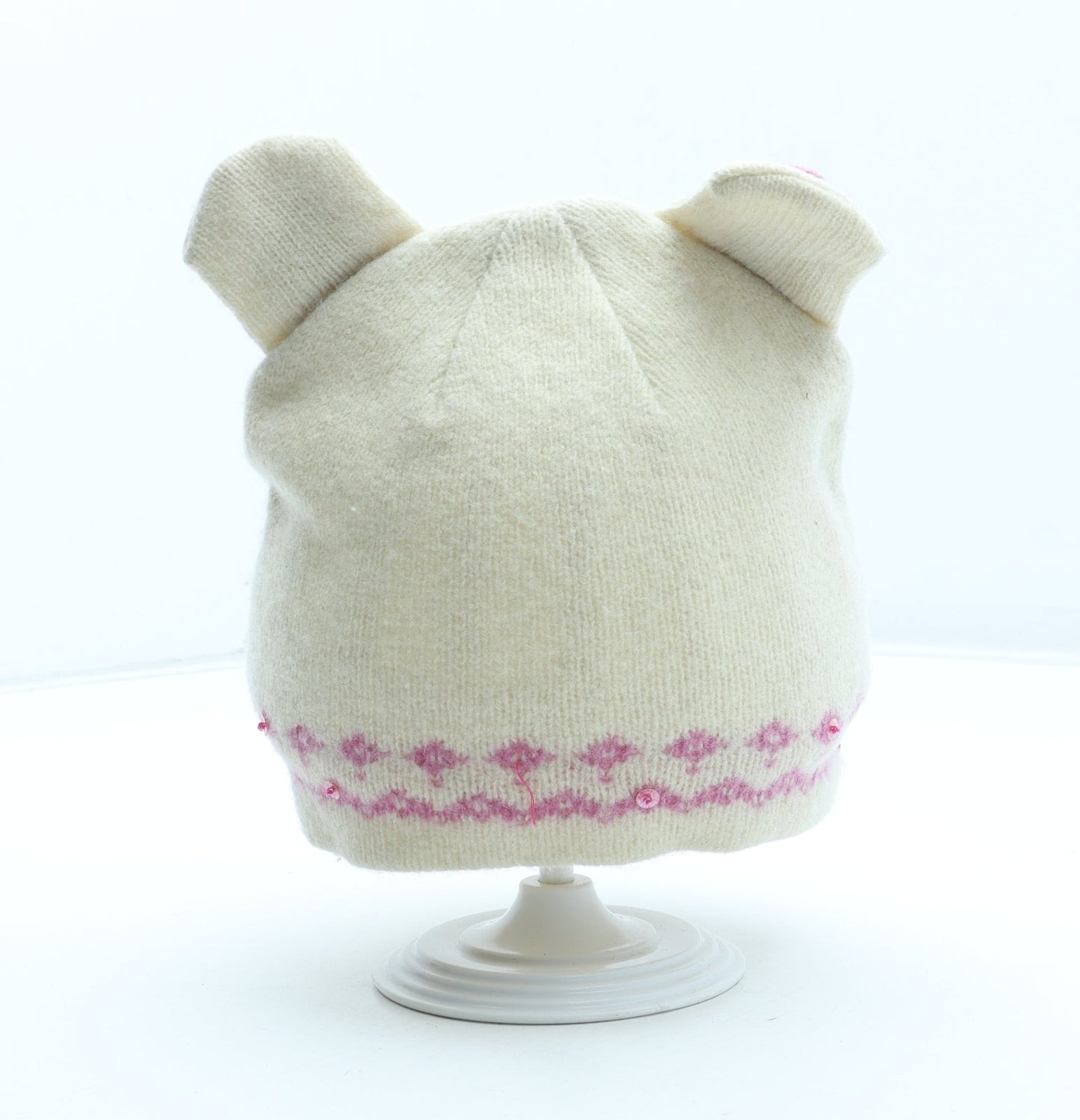 Preworn Girls Beige Fair Isle Acrylic Beanie One Size