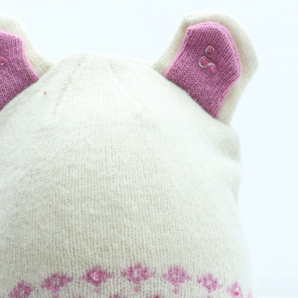 Preworn Girls Beige Fair Isle Acrylic Beanie One Size