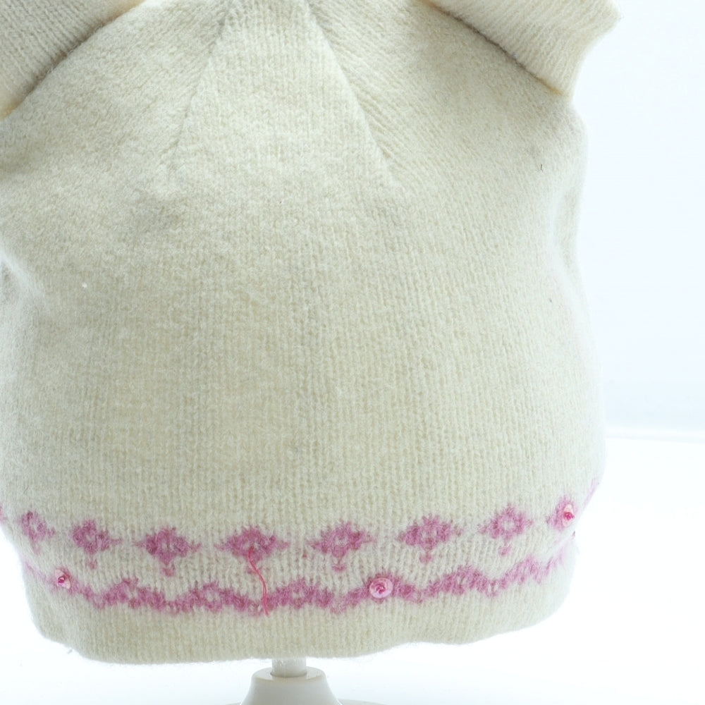 Preworn Girls Beige Fair Isle Acrylic Beanie One Size