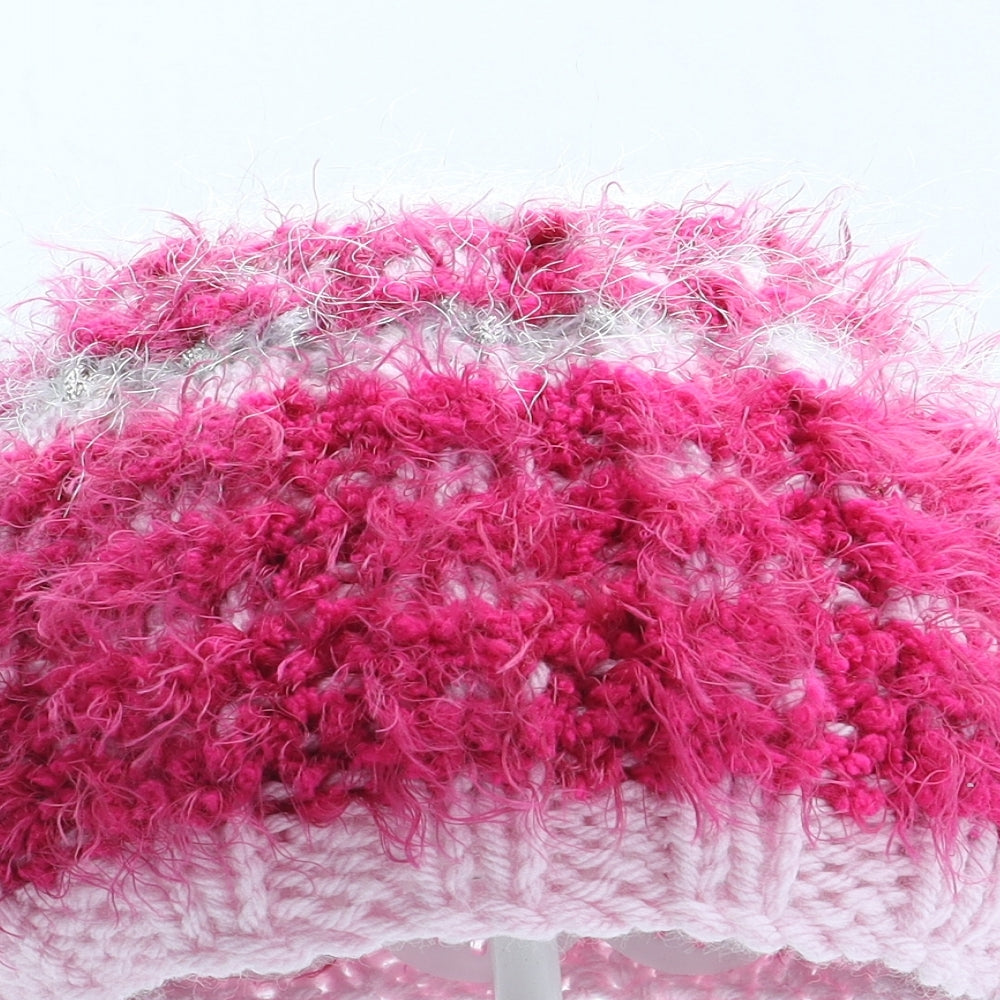 Preworn Girls Pink Striped Acrylic Beanie One Size