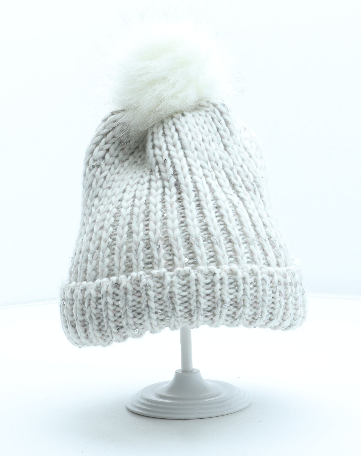 Preworn Womens Grey Polyester Bobble Hat One Size