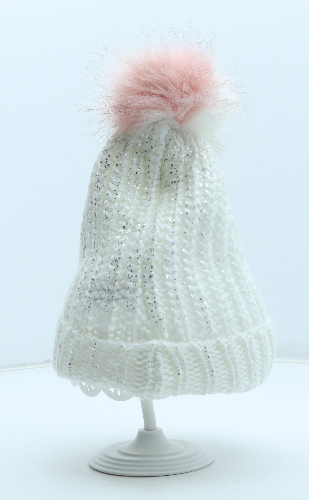 Primark Womens White Acrylic Bobble Hat One Size