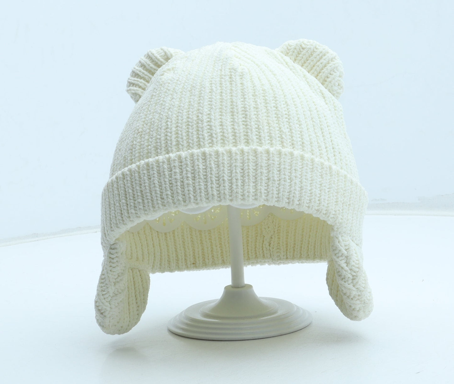 George Girls Ivory Polyester Beanie Size S - Size 12-18 months