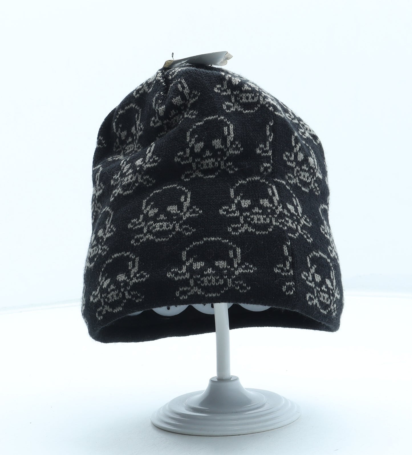 Preworn Boys Black Geometric Acrylic Beanie One Size - Skull Pattern