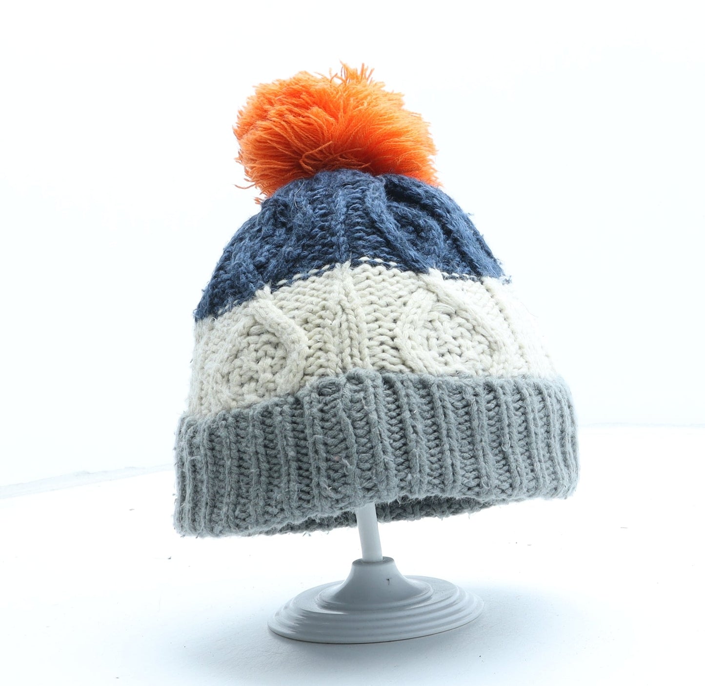 George Boys Grey Striped Acrylic Winter Hat One Size - Bobble Hat