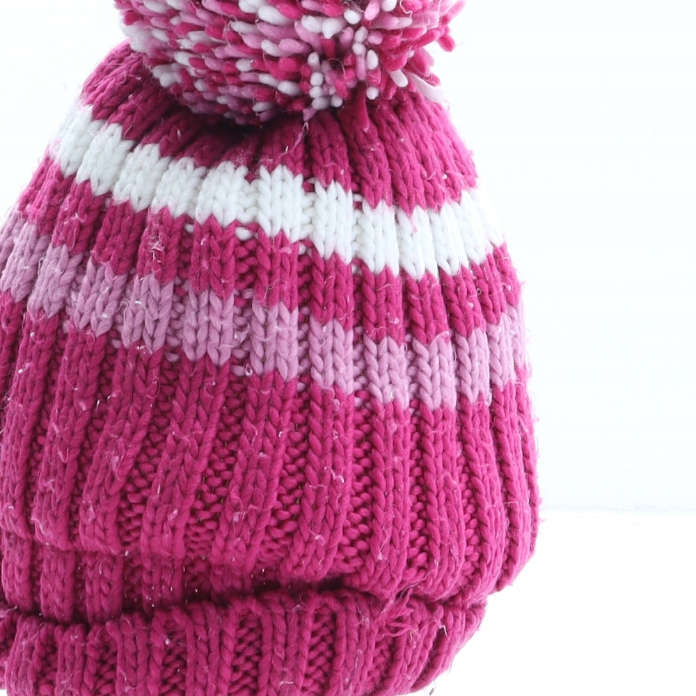 Preworn Girls Pink Colourblock Acrylic Bobble Hat One Size