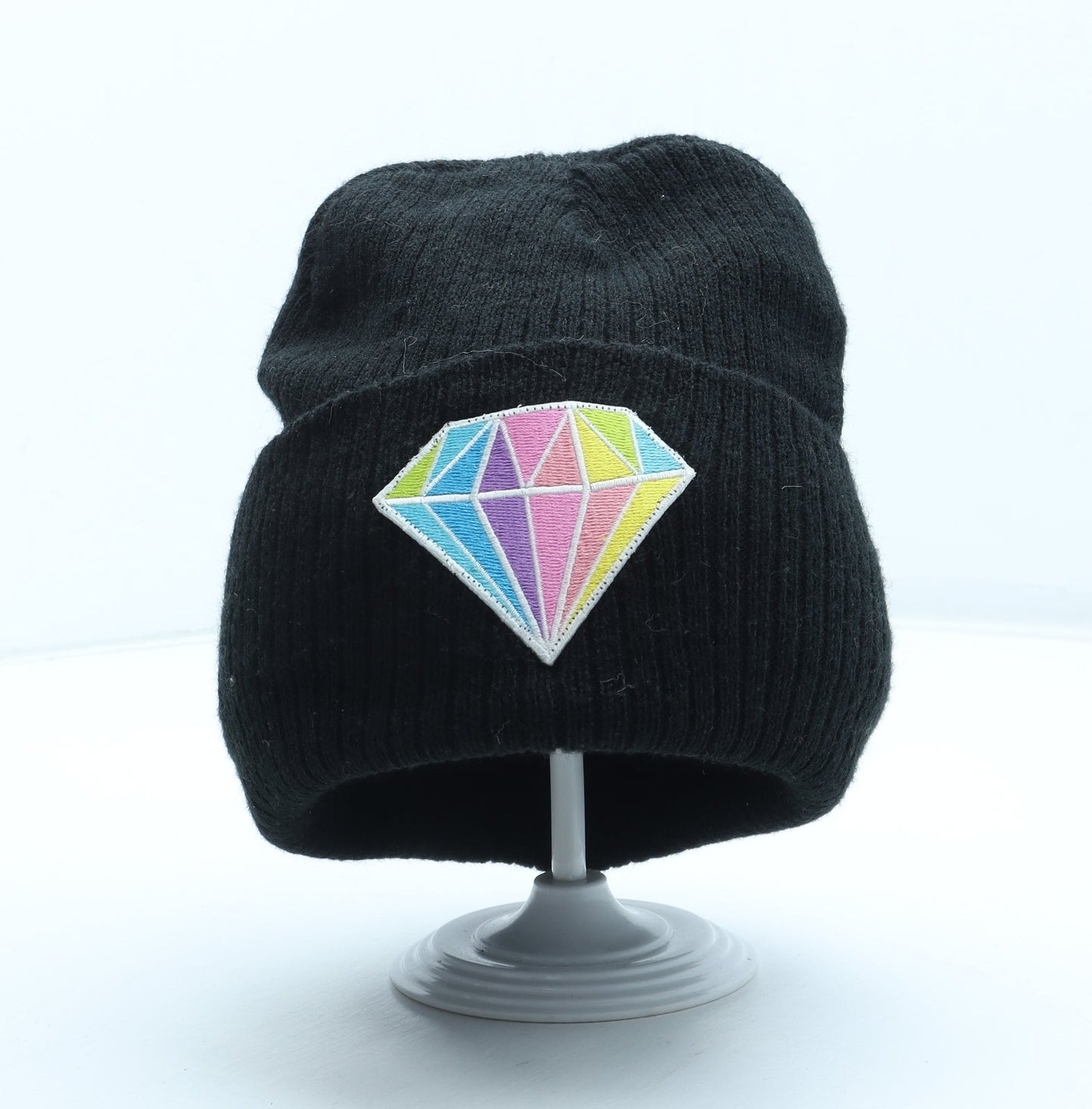 Preworn Womens Black Acrylic Beanie One Size - Diamond
