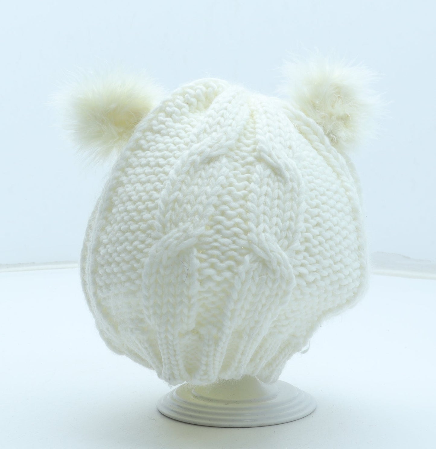 Preworn Girls White Acrylic Bobble Hat One Size