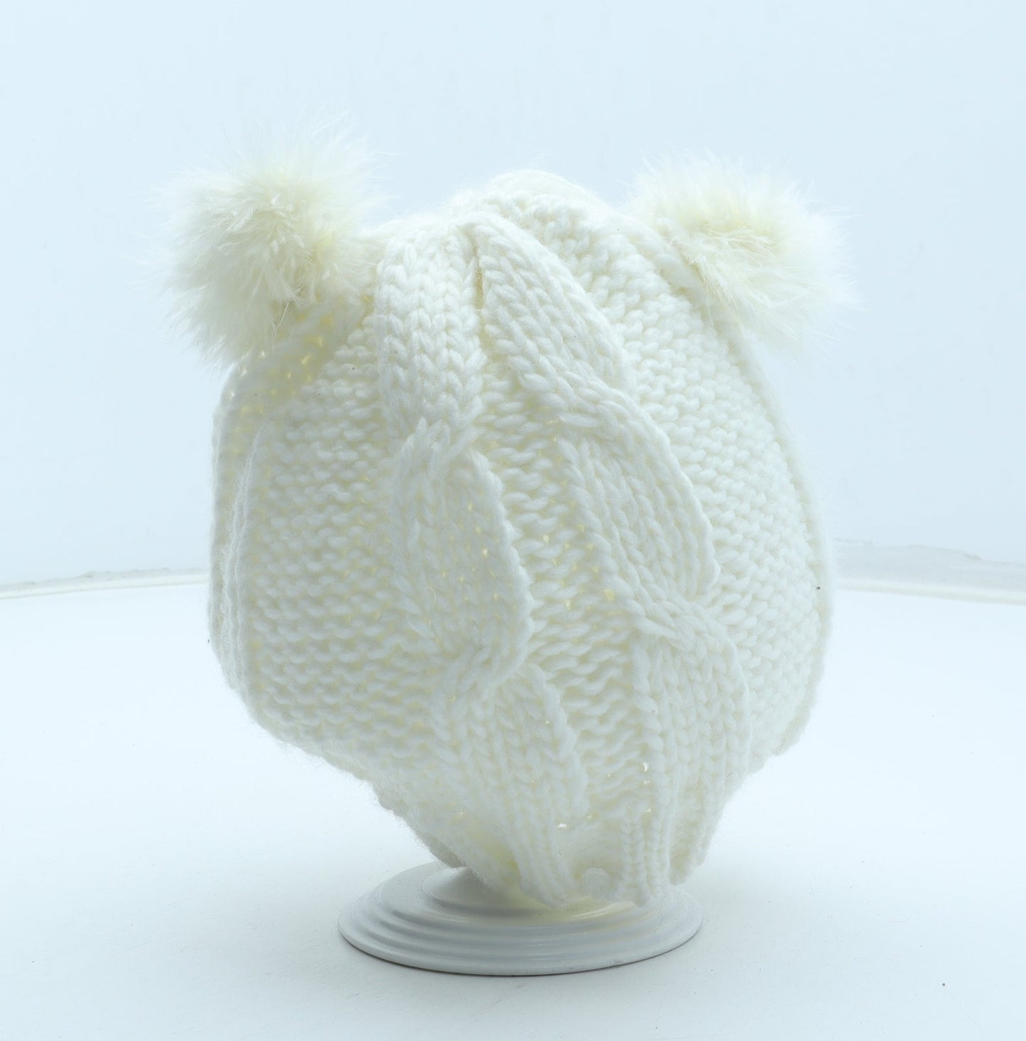 Preworn Girls White Acrylic Bobble Hat One Size