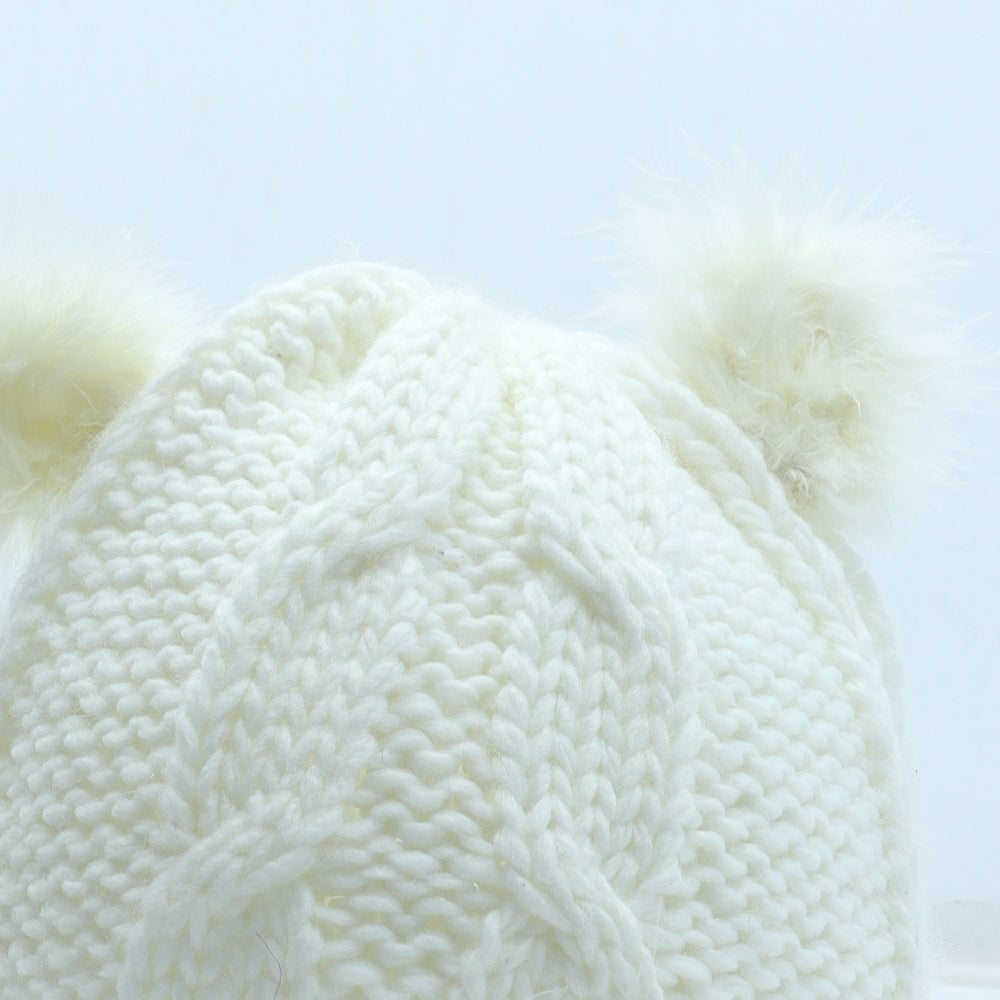 Preworn Girls White Acrylic Bobble Hat One Size