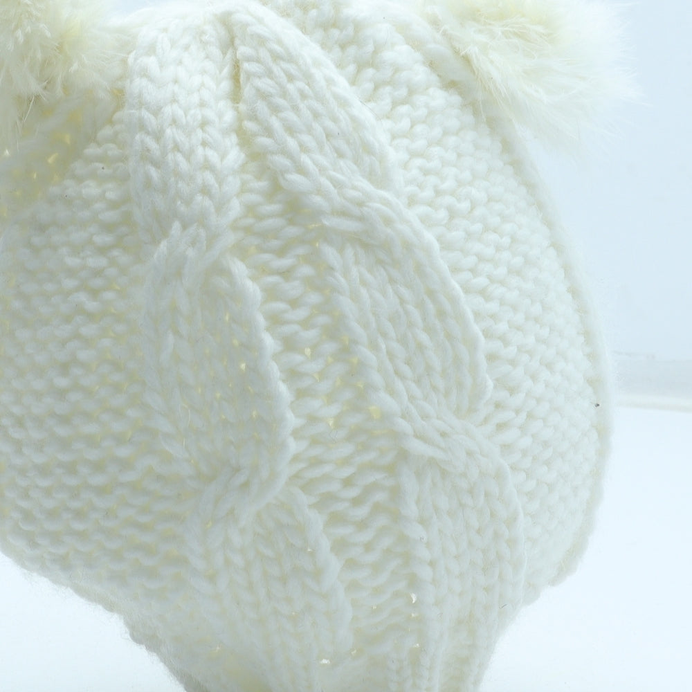 Preworn Girls White Acrylic Bobble Hat One Size