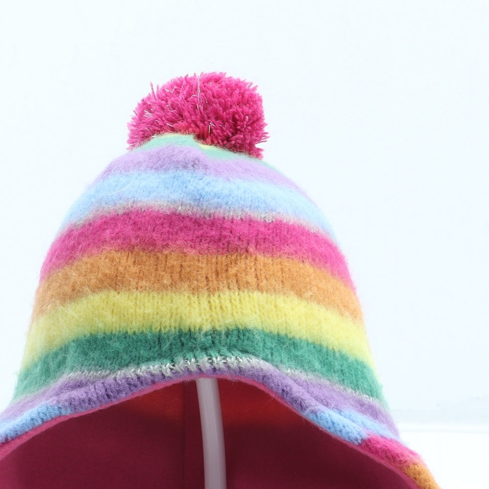 Preworn Girls Multicoloured Striped Acrylic Trapper Hat Size S