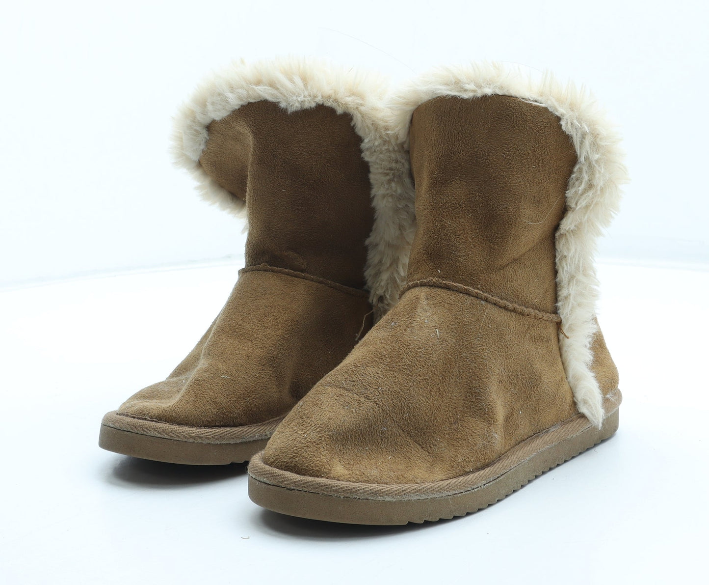 Preworn Girls Brown Polyester Shearling Style Boot UK 2 35