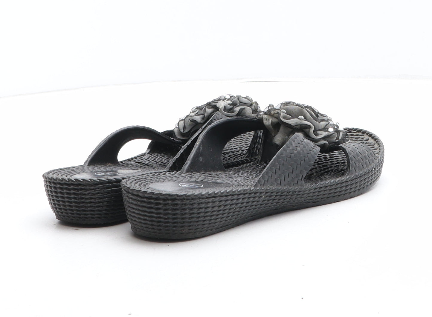 Preworn Womens Black Synthetic Slip On Sandal UK