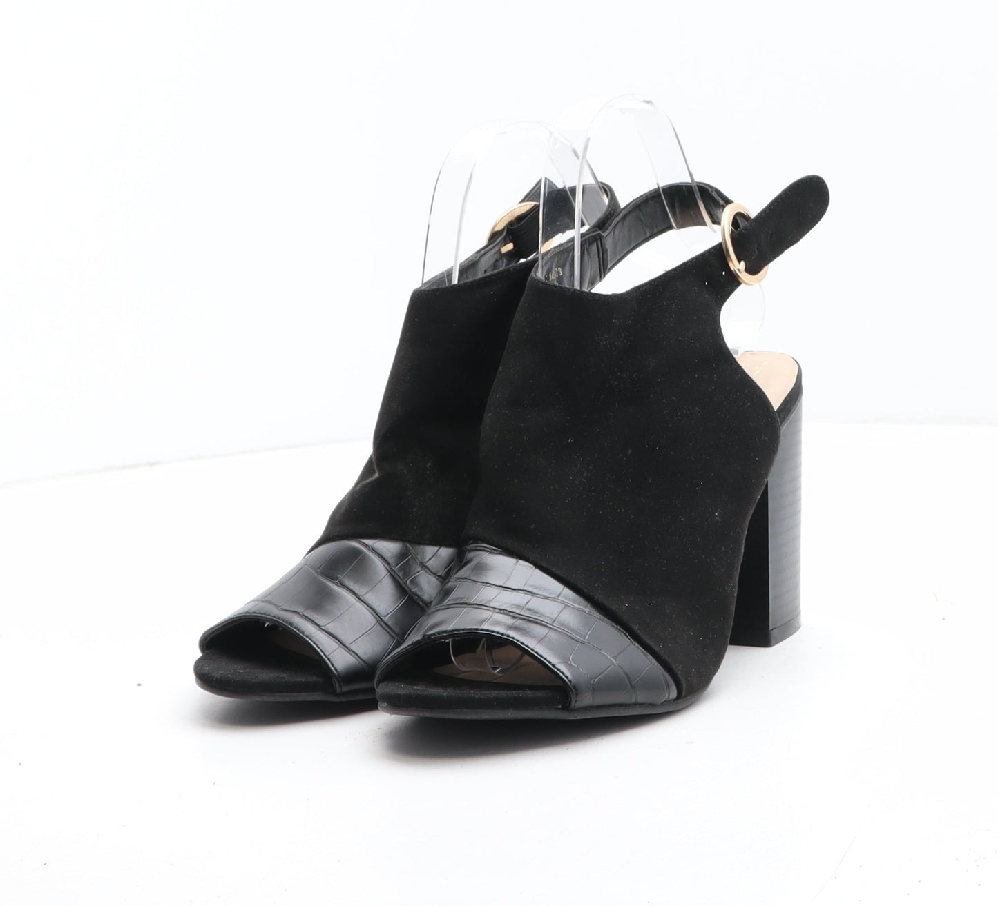 Primark Womens Black Synthetic Slingback Heel UK - Croc Texture