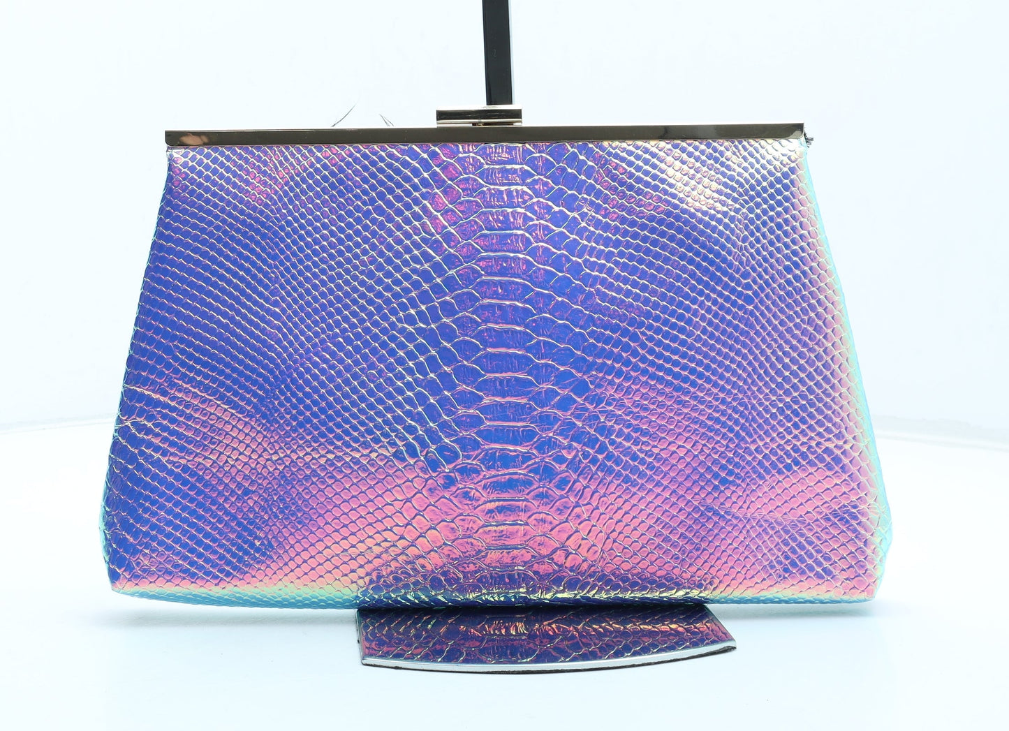 Primark Womens Multicoloured Geometric Polyurethane Clutch Size Medium - Holographic