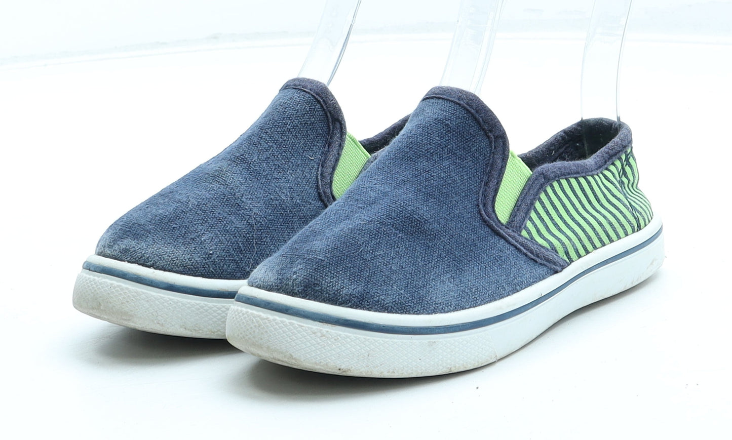 Preworn Boys Blue Striped Polyester Trainer UK 9.5 25