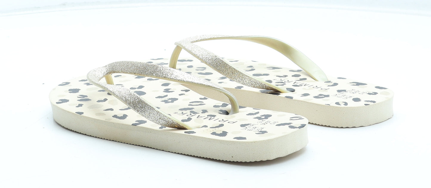 Primark Womens Beige Animal Print Rubber Thong Sandal UK - Leopard Pattern