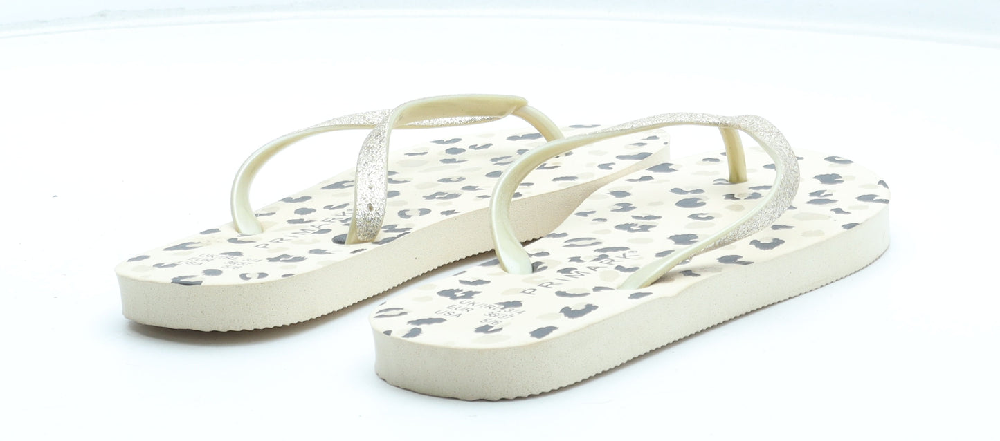 Primark Womens Beige Animal Print Rubber Thong Sandal UK - Leopard Pattern