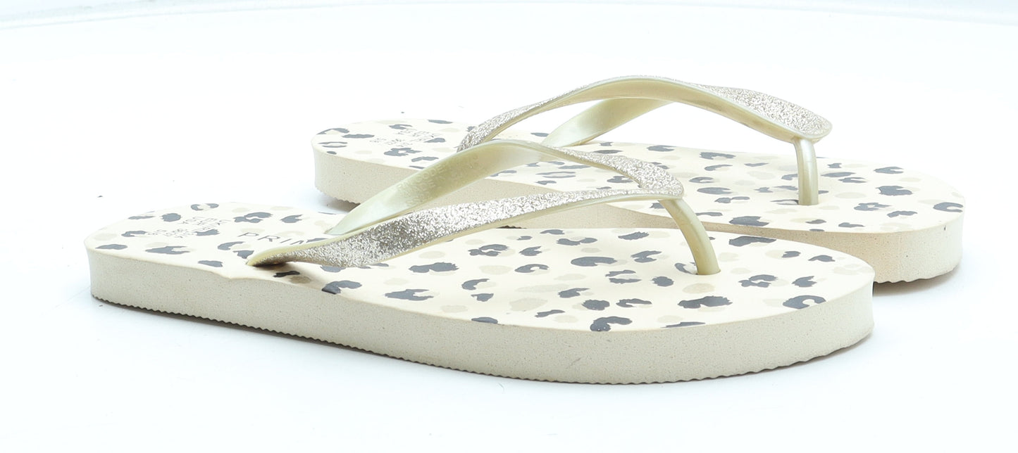Primark Womens Beige Animal Print Rubber Thong Sandal UK - Leopard Pattern