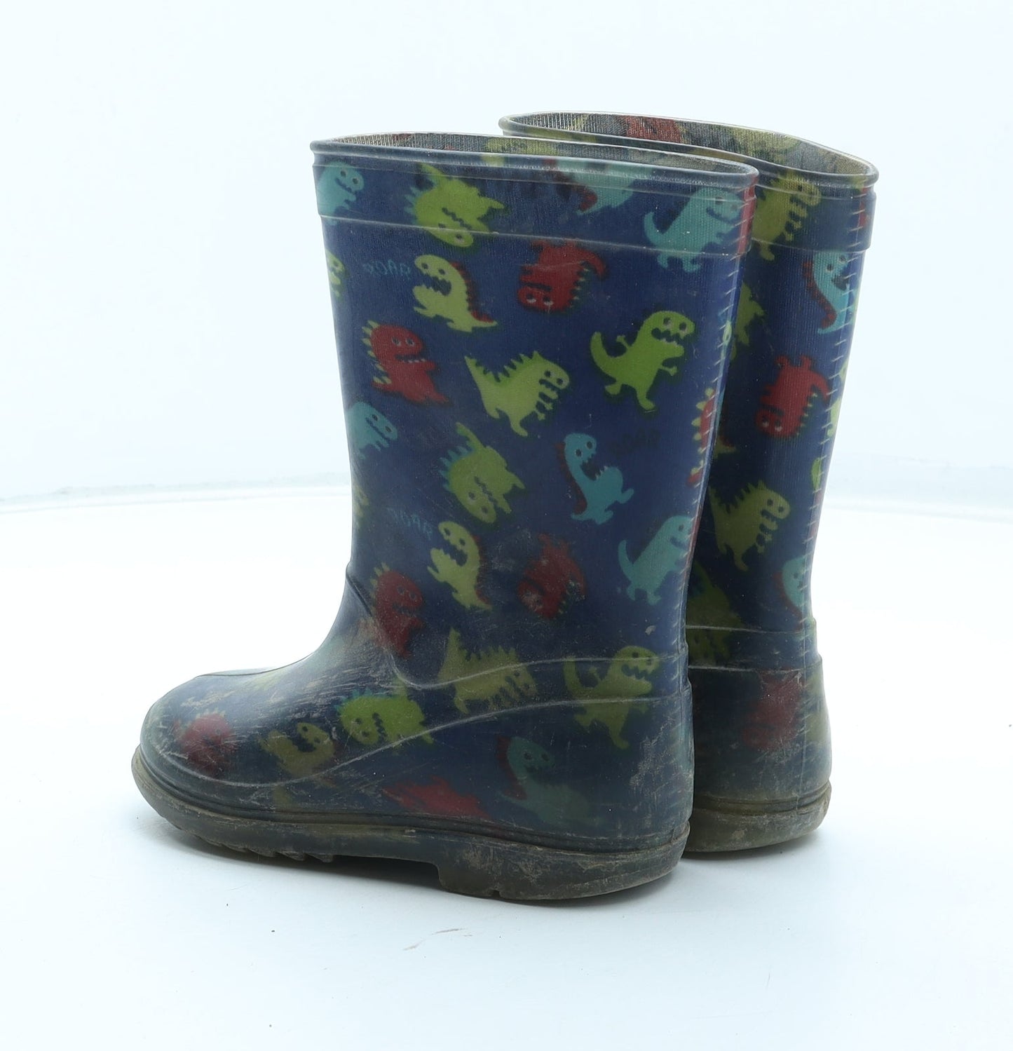 Preworn Boys Multicoloured Geometric Rubber Wellies Boot UK 8 25 - Dinosaur Pattern