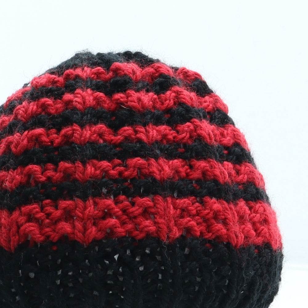 Preworn Boys Black Striped Acrylic Beanie One Size
