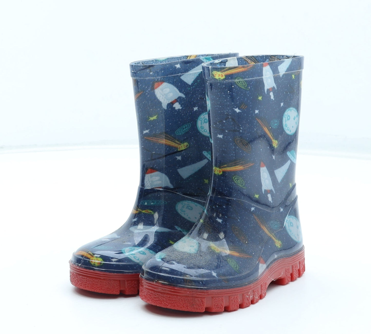 Preworn Boys Multicoloured Geometric Rubber Wellies Boot UK 5 22 - Space Rocket Pattern