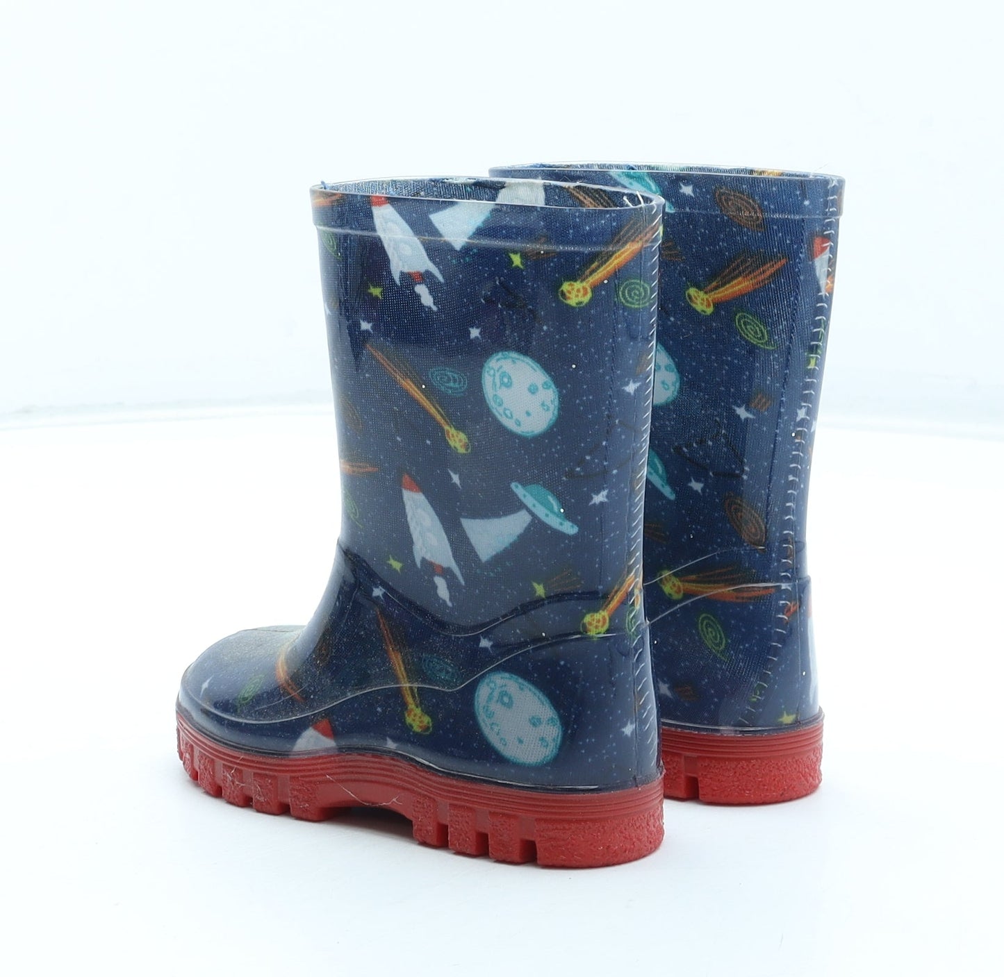 Preworn Boys Multicoloured Geometric Rubber Wellies Boot UK 5 22 - Space Rocket Pattern