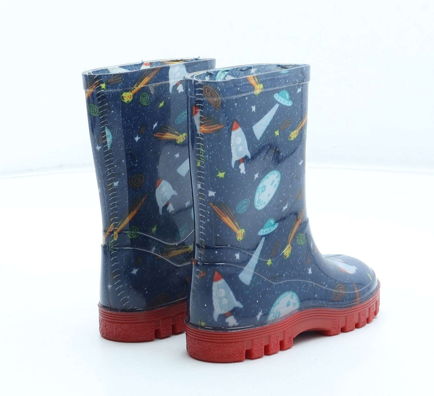 Preworn Boys Multicoloured Geometric Rubber Wellies Boot UK 5 22 - Space Rocket Pattern