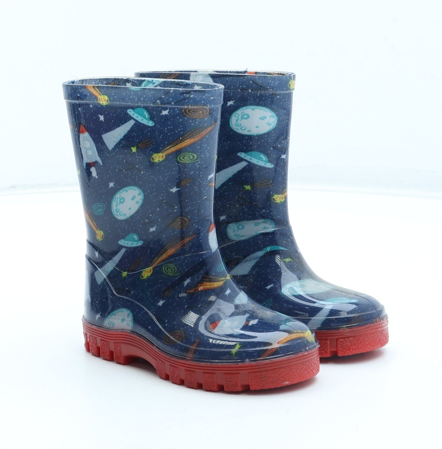 Preworn Boys Multicoloured Geometric Rubber Wellies Boot UK 5 22 - Space Rocket Pattern