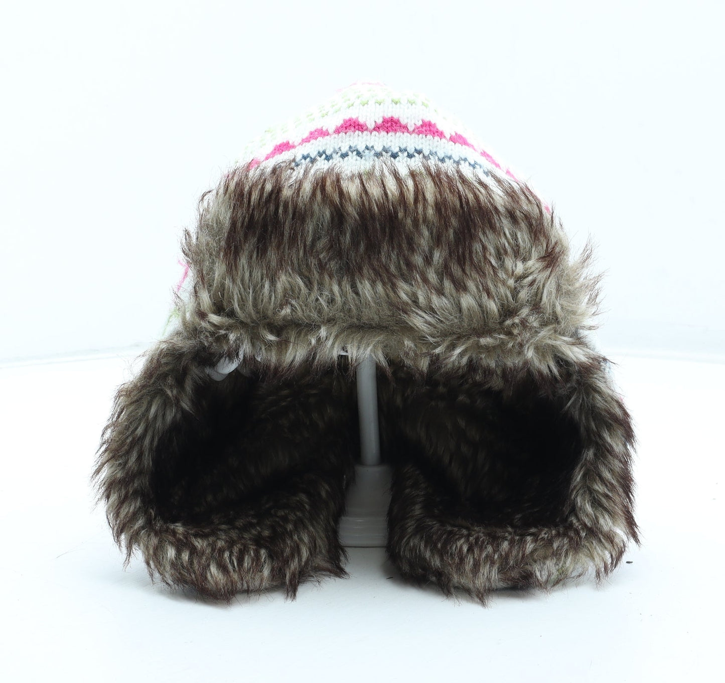 George Girls Multicoloured Fair Isle Acrylic Trapper Hat Size S - Size 8-12 years