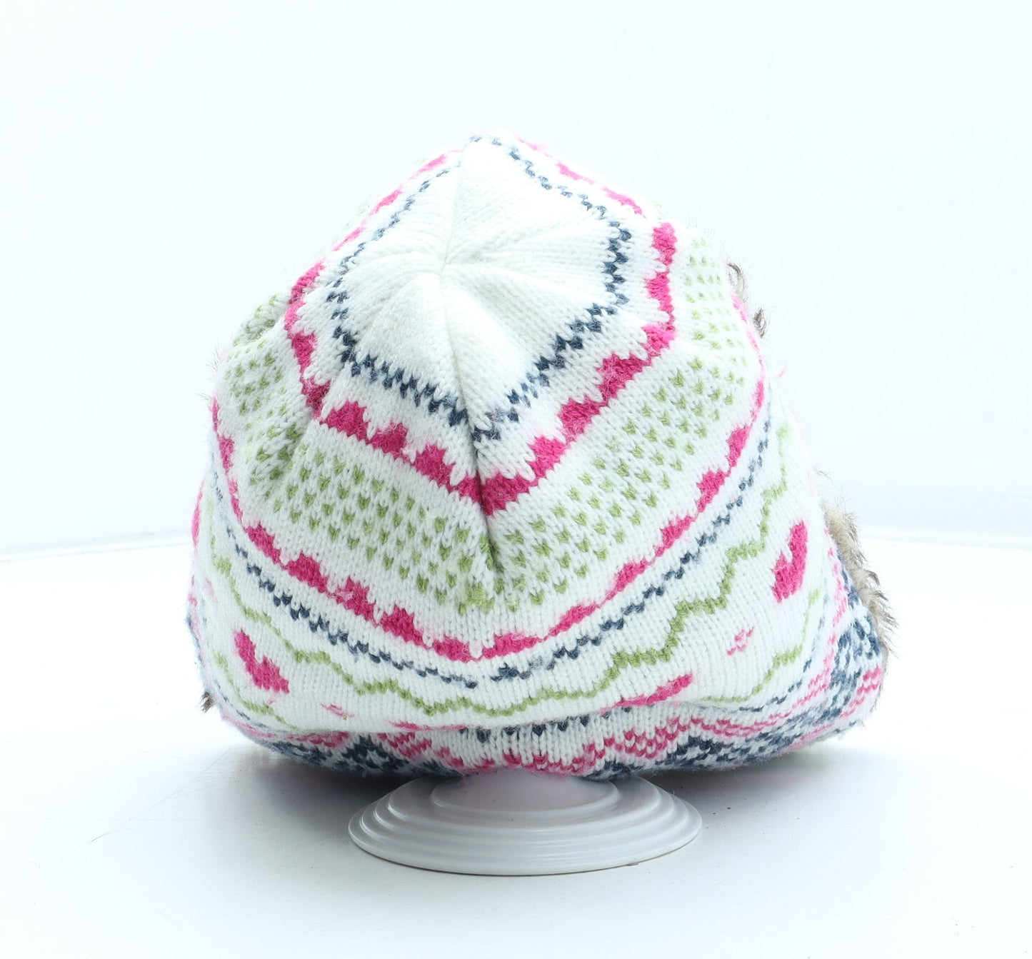 George Girls Multicoloured Fair Isle Acrylic Trapper Hat Size S - Size 8-12 years