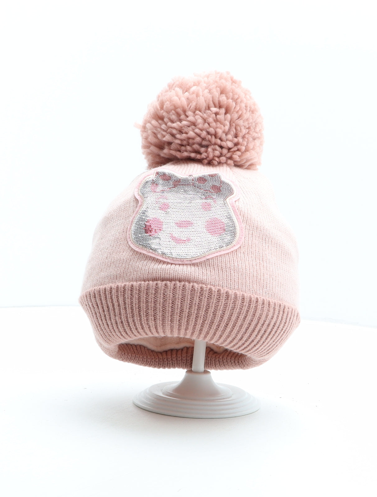 George Girls Pink Acrylic Bobble Hat One Size - Pudsey Bear Size 8-12 Years
