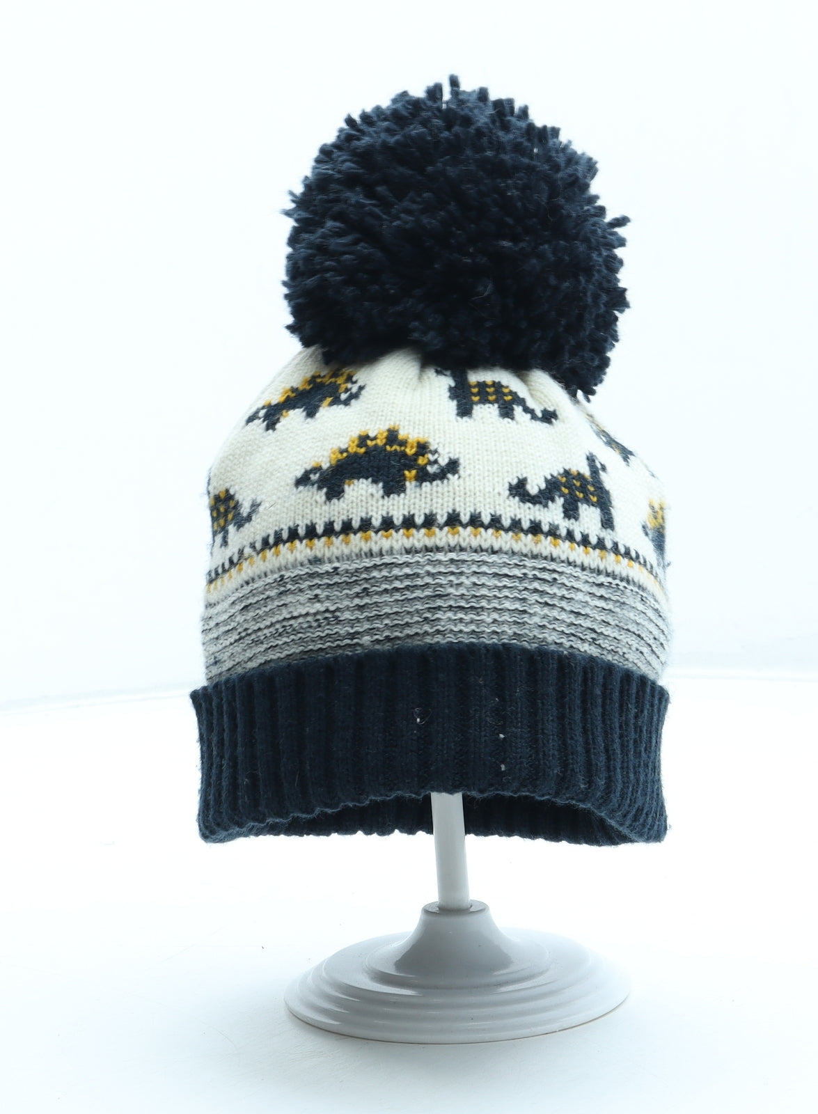 George Boys Multicoloured Geometric Acrylic Bobble Hat Size S - Dinosaur Pattern Size 6-12 Months