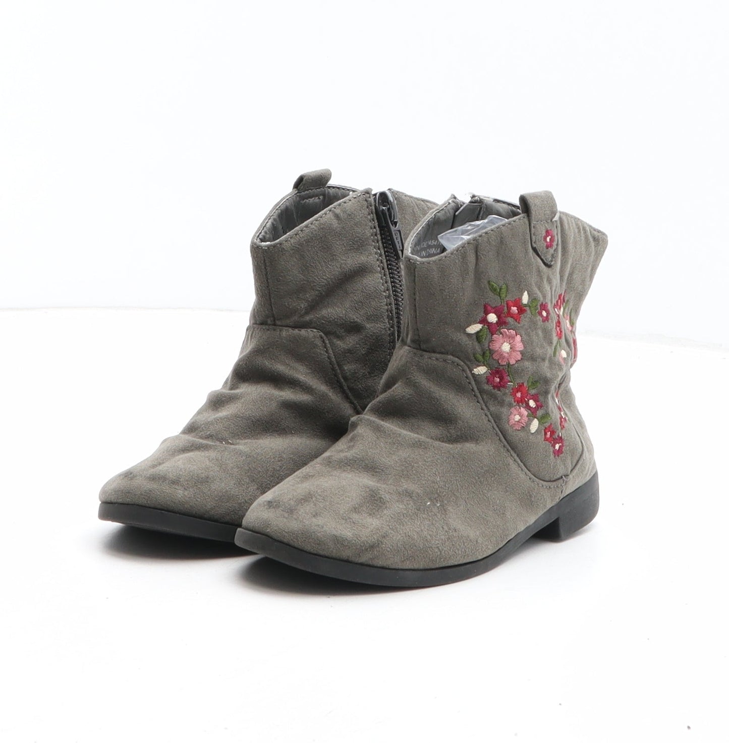 Primark Girls Grey Floral Synthetic Bootie Boot UK 8