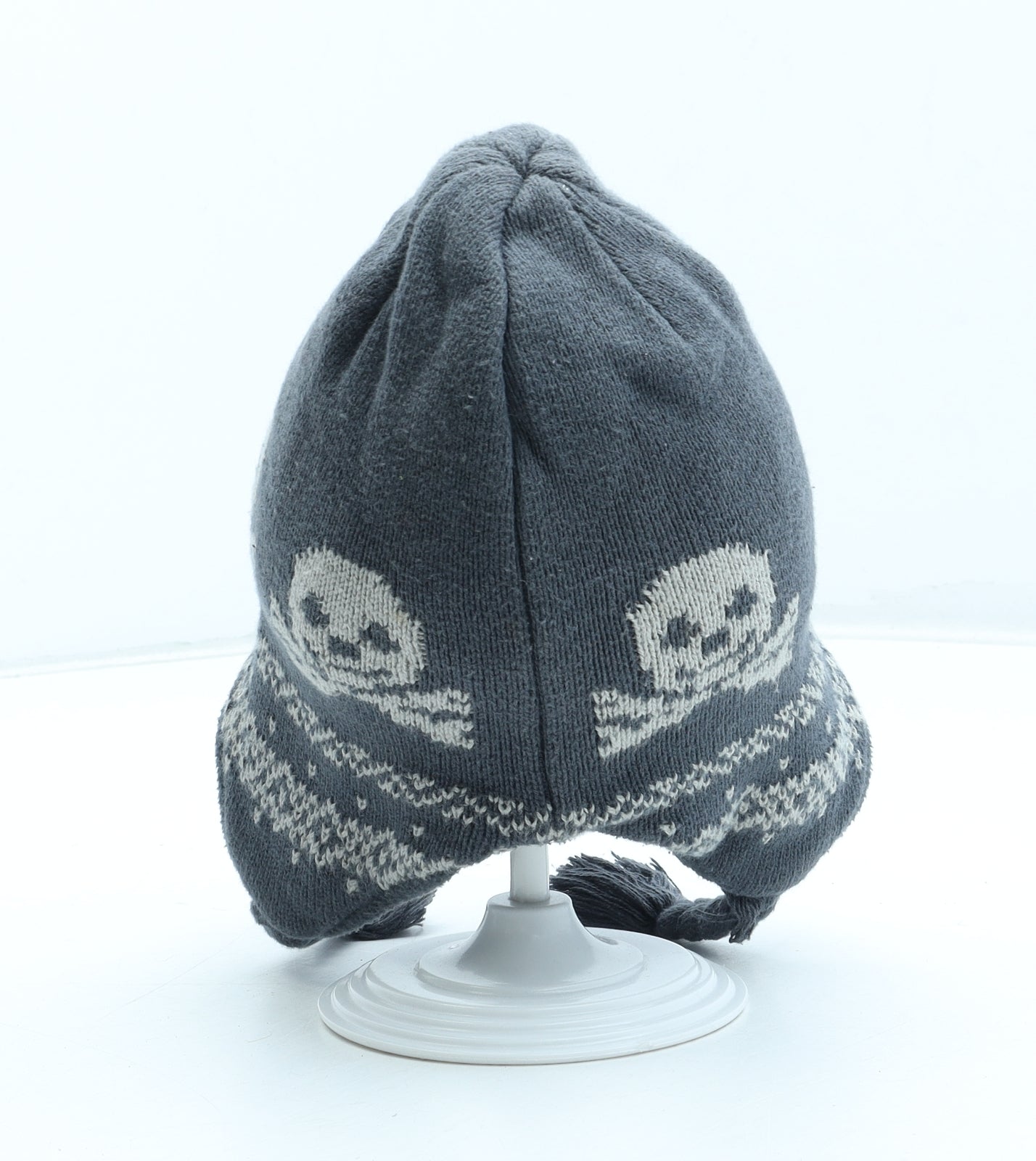 F&F Boys Grey Geometric Acrylic Winter Hat Size S - Skull Pattern Size 12-24 Months