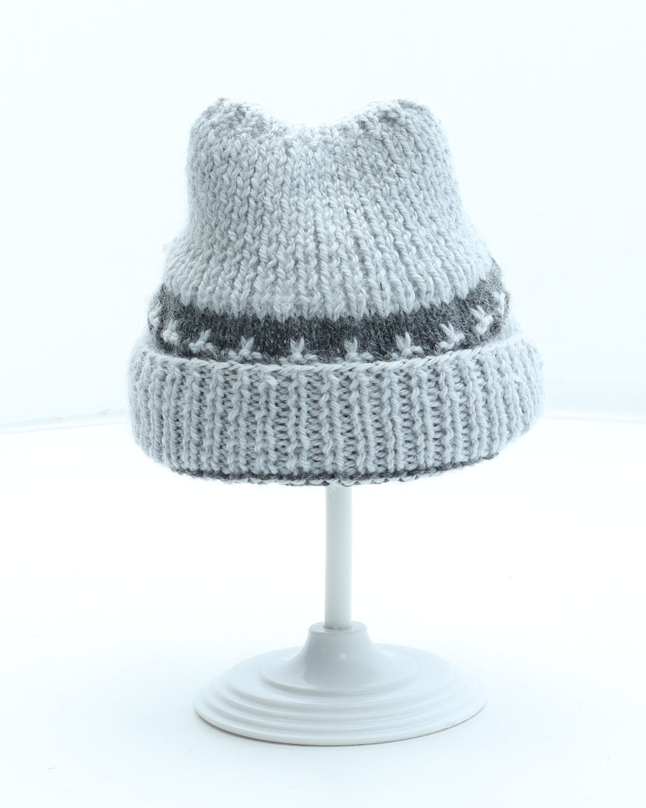 Preworn Boys Grey Fair Isle Acrylic Beanie One Size