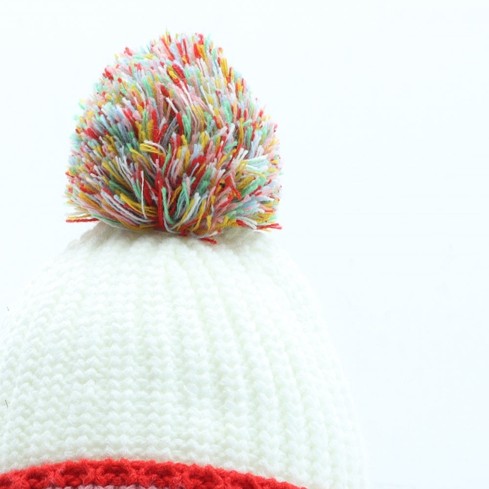 George Girls White Colourblock Acrylic Bobble Hat Size S - Size 1-3 years