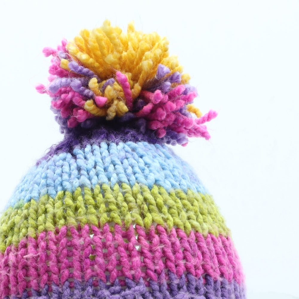Preworn Girls Multicoloured Colourblock Acrylic Bobble Hat Size S
