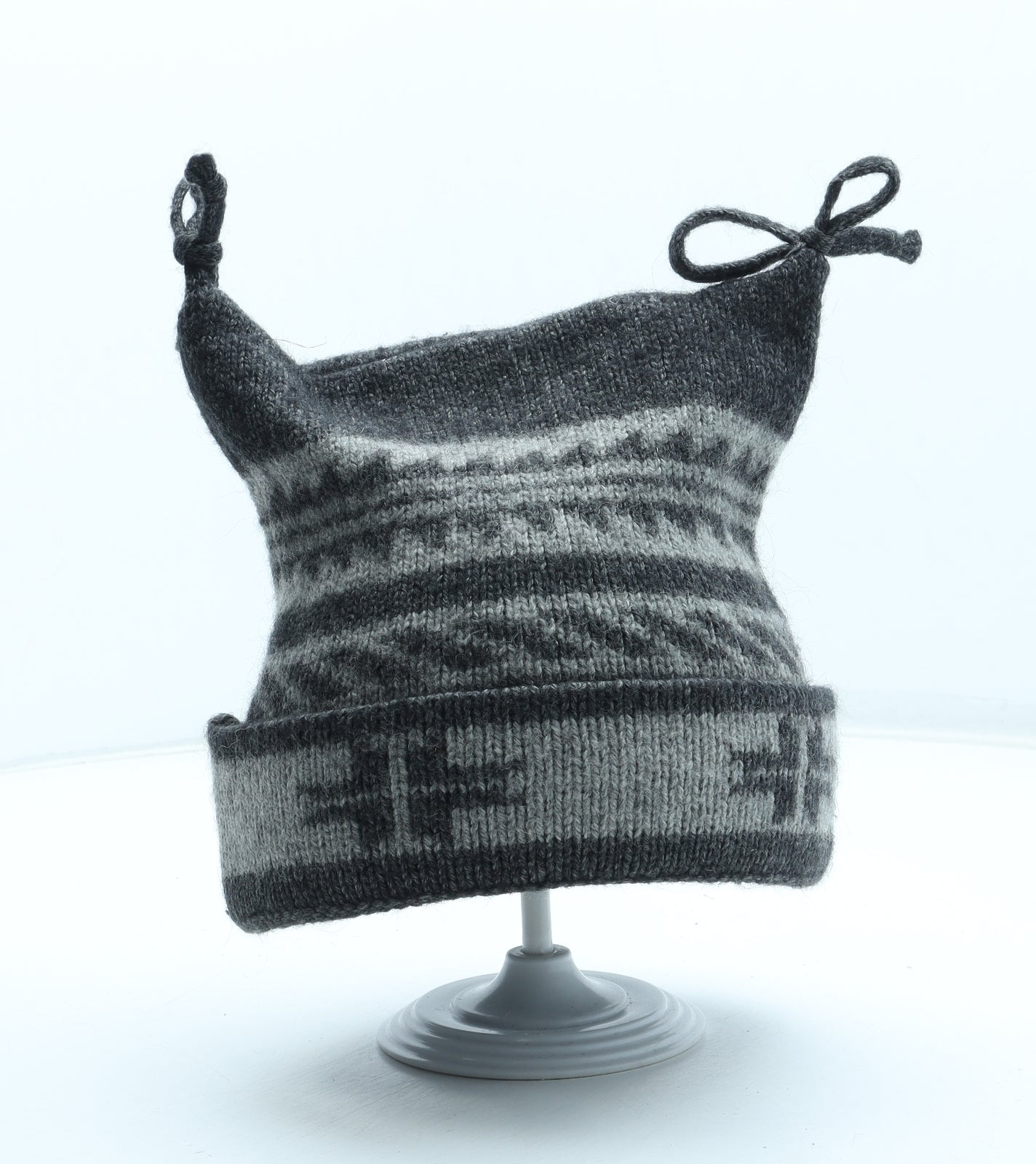 Preworn Boys Grey Geometric Wool Winter Hat One Size