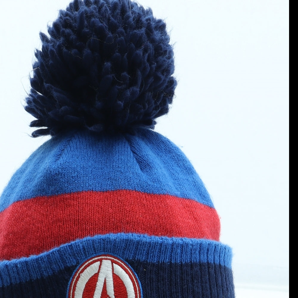 George Boys Blue Colourblock Acrylic Bobble Hat Size S - The Avengers UK Size 4-8 Years