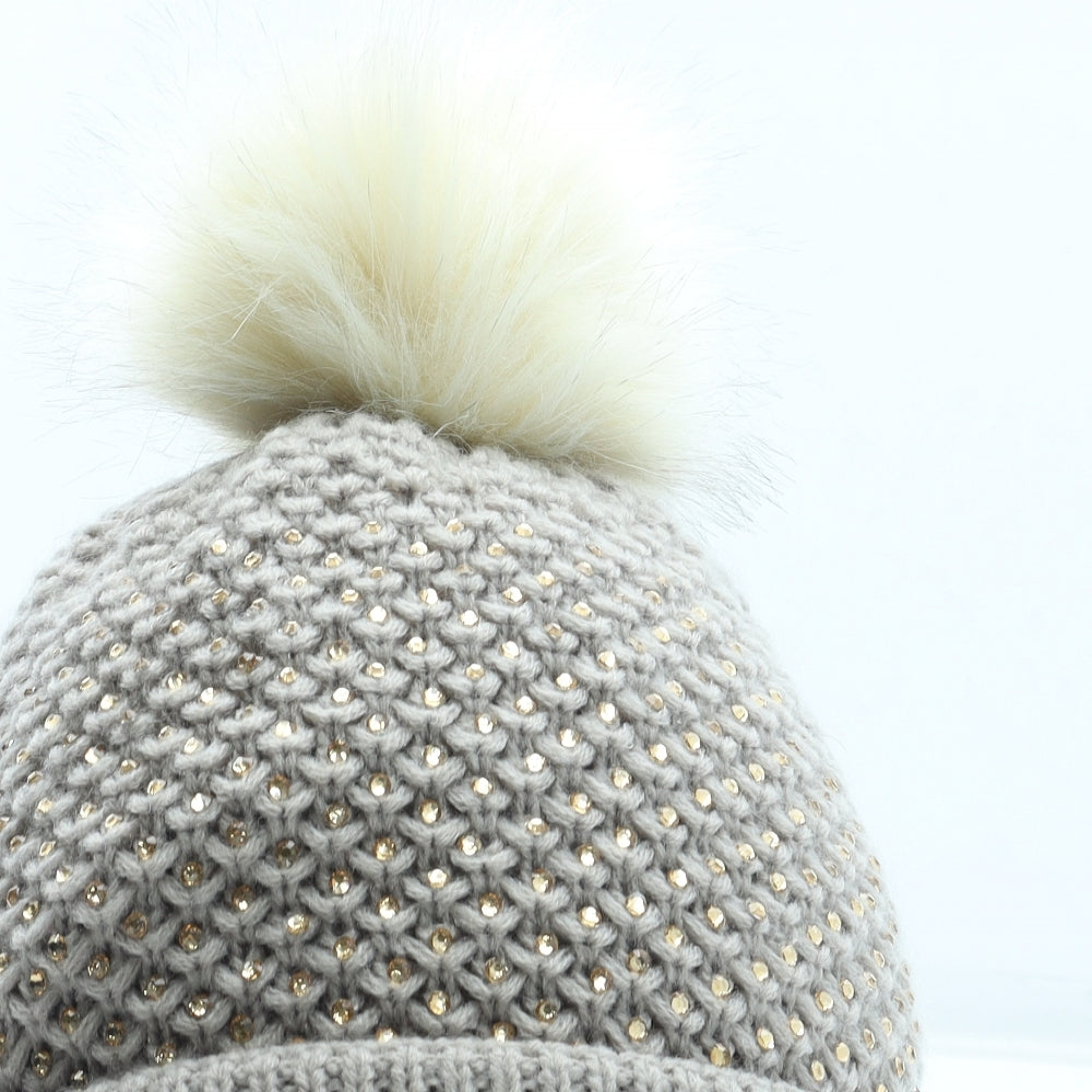 Preworn Womens Beige Acrylic Bobble Hat One Size