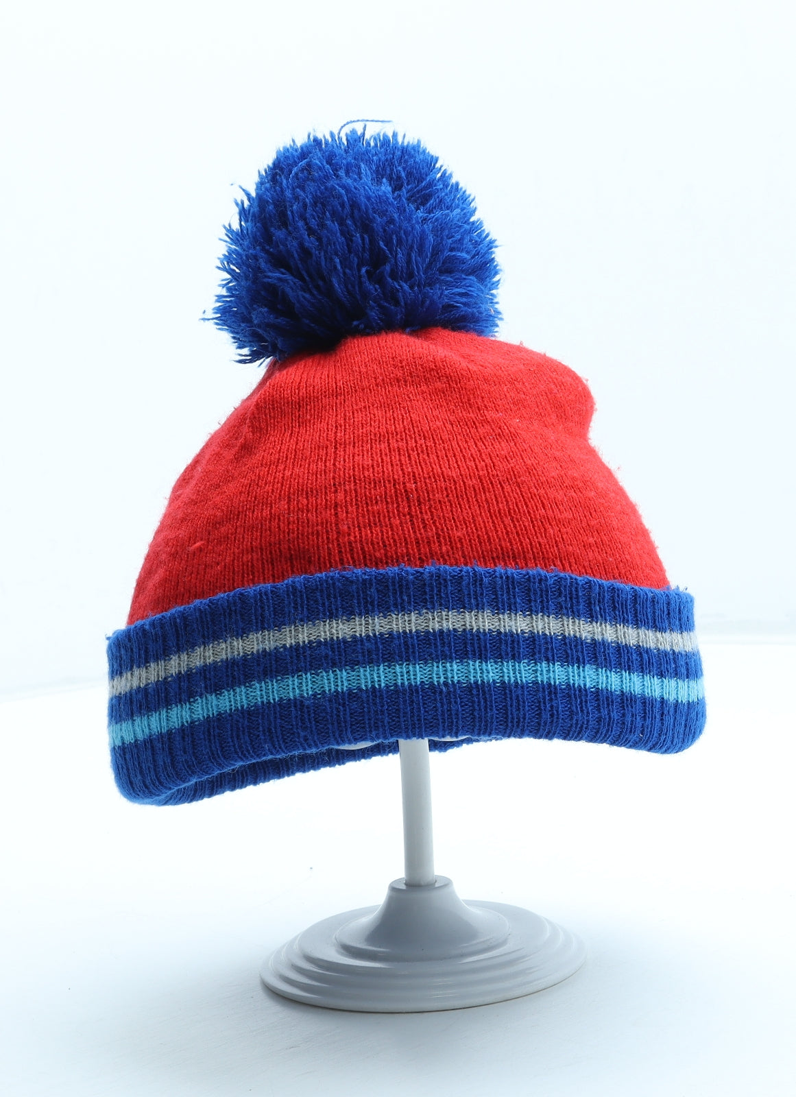 Preworn Boys Red Colourblock Acrylic Bobble Hat One Size