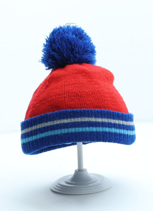 Preworn Boys Red Colourblock Acrylic Bobble Hat One Size