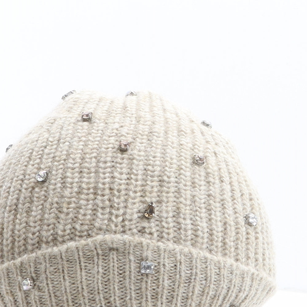 F&F Womens Beige Acrylic Beanie One Size