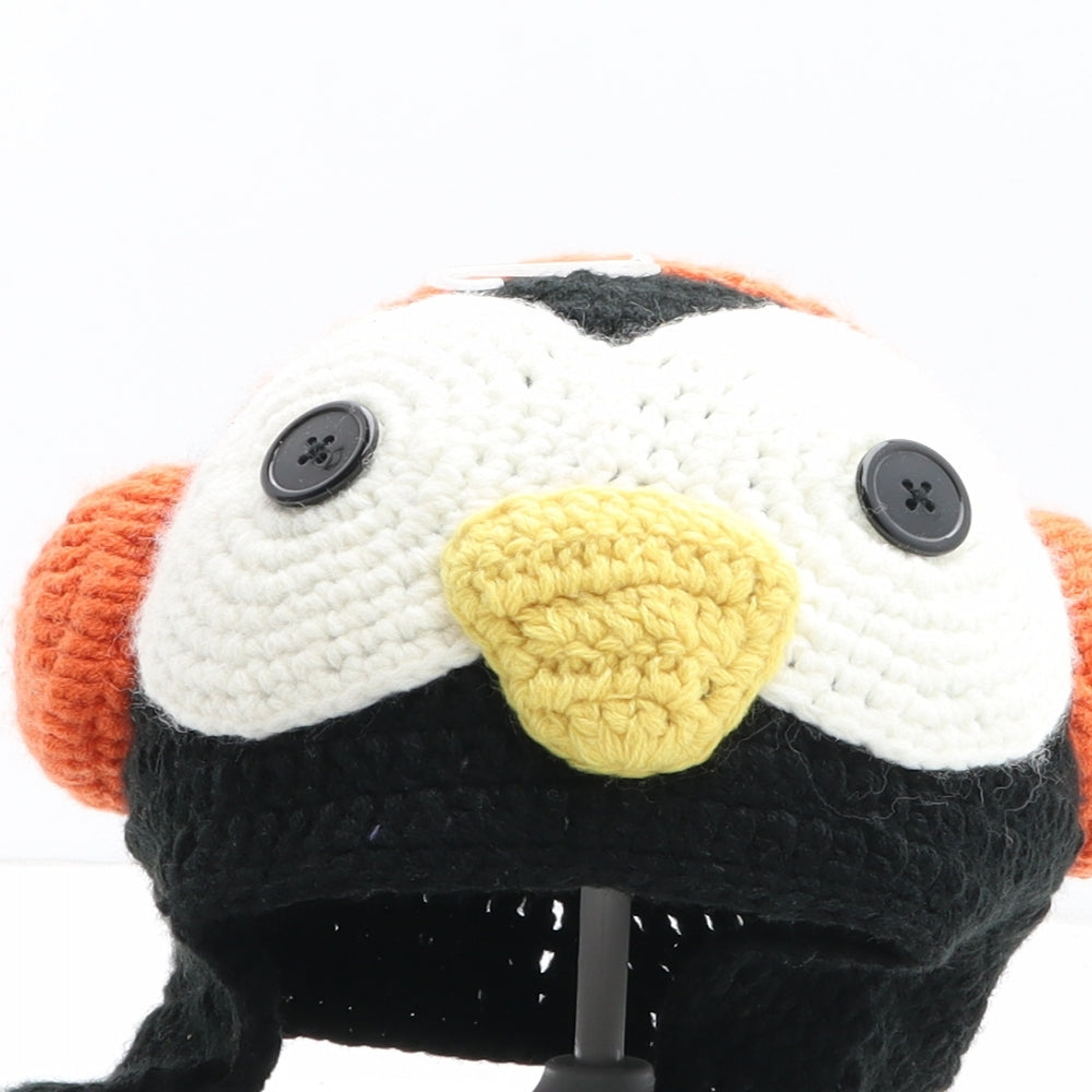 Preworn Girls Black Acrylic Winter Hat One Size - Penguin Detail